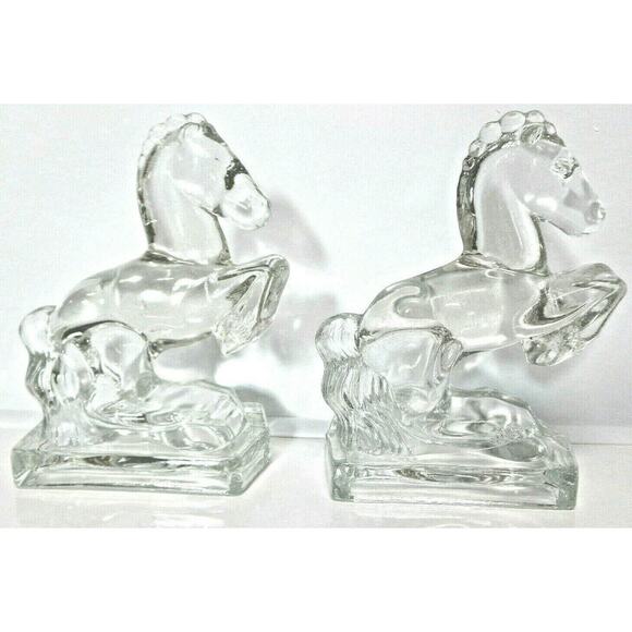 VTG Pair 1940's American Glass Co Smith GLASS HORSE BOOKENDS 8" Limited Edition - Picture 2 of 9